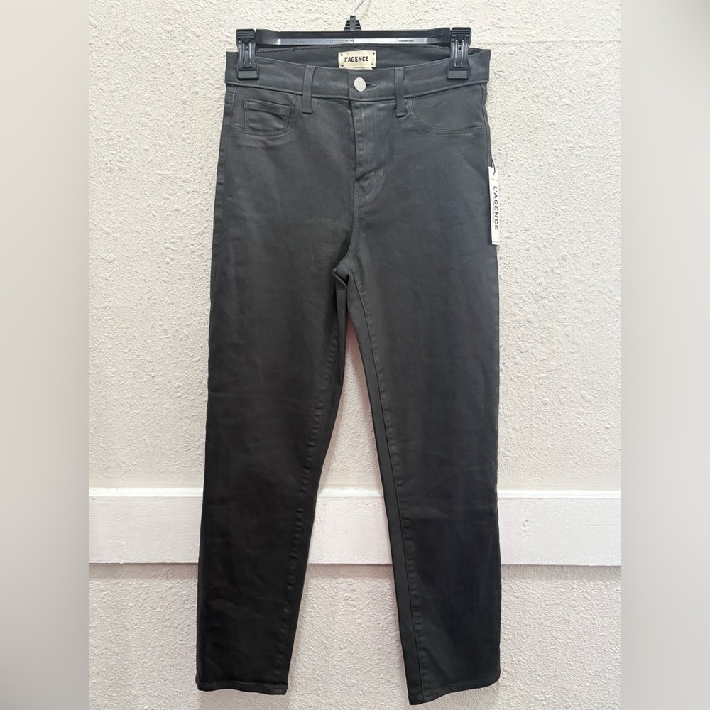 L'AGENCE Margot Coal Coated Cropped Super Stretch Skinny Jeans NWT 25